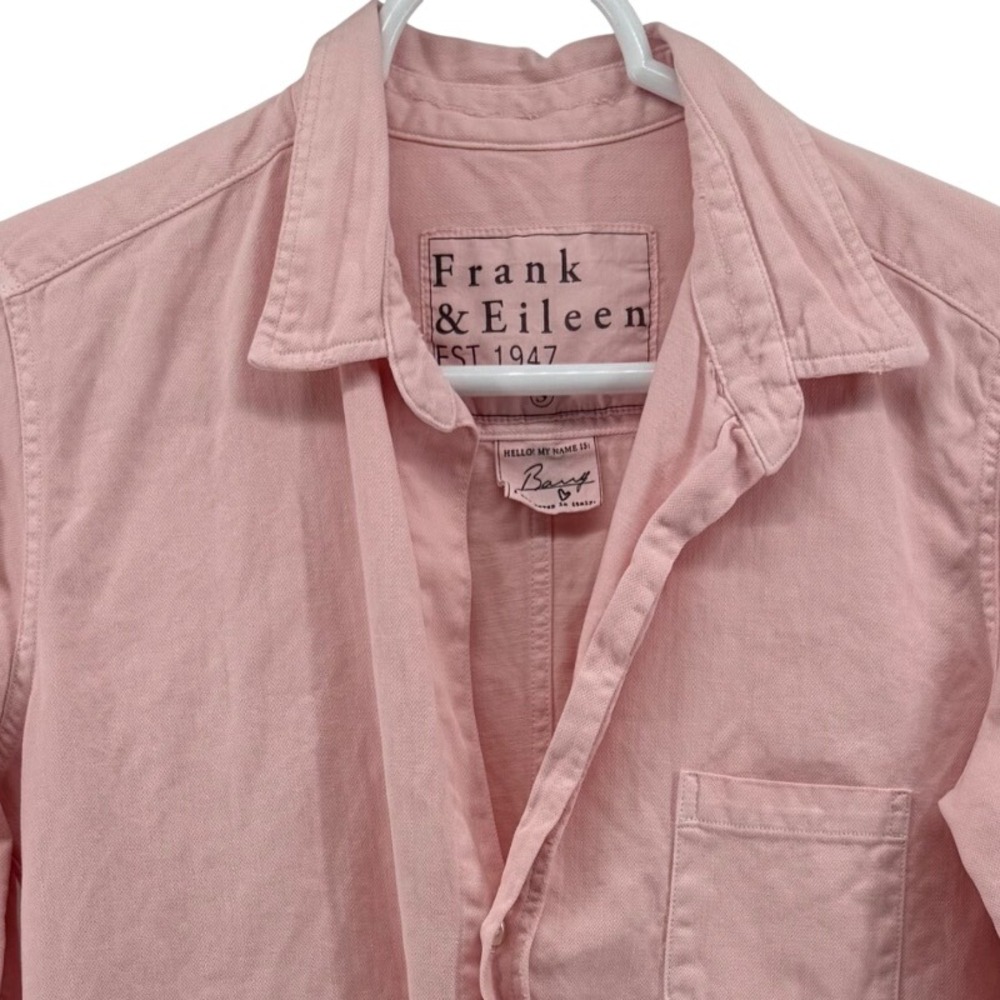 Frank & Eileen Barry Pink Cotton Button Down Shirt Distressed Hem Small